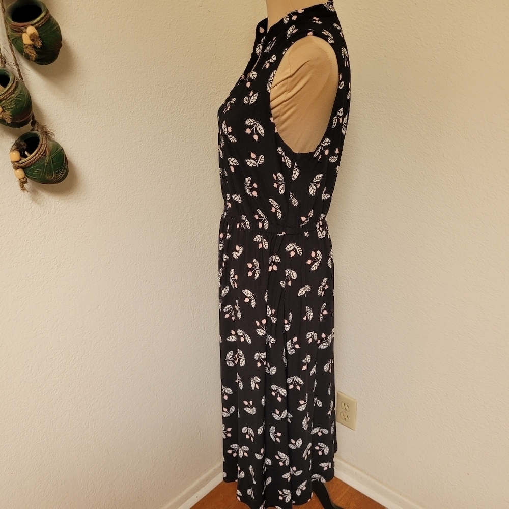 Anne Klein Black with Pink Cherry Print Sleeveless Midi Dress - Picture 5 of 7